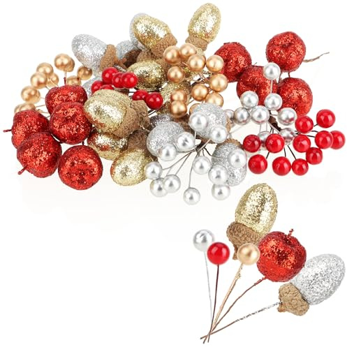com-four® Weihnachtsdekoration, Zweige, Eicheln und Deko-Äpfel zum Basteln | weihnachtliche Streudeko - Bastel Set - Weihnachtspotpourri als Tischdeko