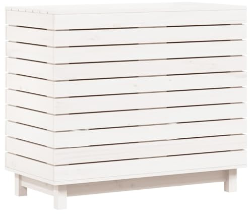 vidaXL Panier à Linge, Corbeille à Linge avec Rangement, Poubelle à Vêtements avec Couvercle, Coffre à Linge Buanderie, Blanc Bois Massif de Pin