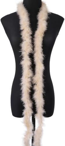 1 x 2m Federboa Truthahnfedern Boa,Flauschige Plüsch-Feder Boa Federstola Federschal Federgirlande für Weihnachtsbaum Hochzeit Basteln Burlesque Karneval Party 20er Jahre Kostüm Deko,ca. 10g Beige