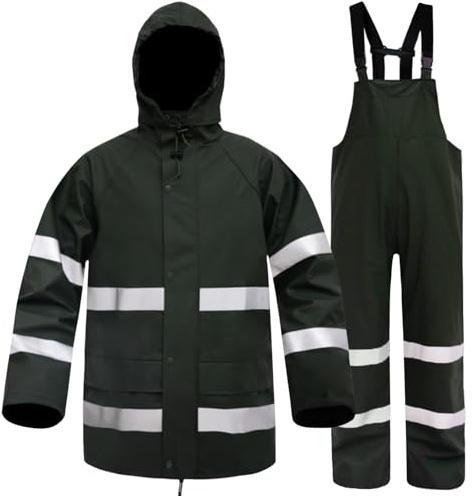 Rizzon Rain Suits for Men Women Waterproof - Heavy Duty Rain Gear with Reflective Rain Jacket & Pants for Fishing, Camping, Durable Workwear(Green,XXXL)