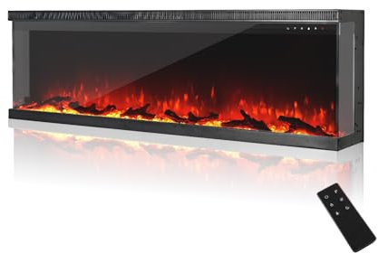 MachenFlame 60 Camino elettrico a 3 lati, inserto panoramico in vetro per montaggio a parete con fiamma a 9 colori, riscaldatore a camino indipendente, 900 W/1800 W, Nero