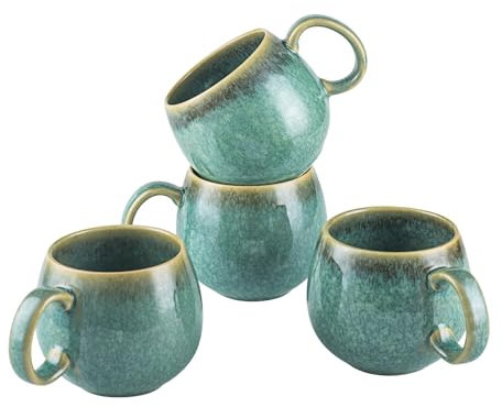 HENXFEN LEAD cappuccino taza de cerámica, 600ml tazas de café con asa, 4pcs tazas de porcelana para el té café con leche capuchino - verde brillante