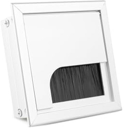 ATM Kabeldurchführung Kabeldurchlass Kabel Durchführung für Schreibtisch Tisch Möbel Kabelauslass Kabelkanal Eckig Tischdurchführung mit integrierter Bürste Klappe Aluminium - Silber 80 x 80mm
