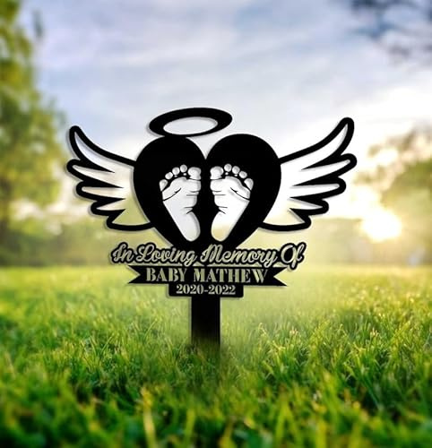 Personalized Memorial Plaques for Outdoors Baby Footprint Grave Marker 8-24 inch Metal Garden Stakes Memorial Gift, Heart Garden Stake, Infant Gift (Baby Loss)
