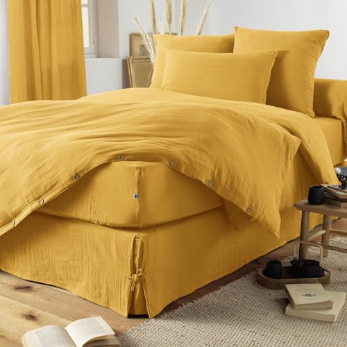 Cache sommier 160x200 cm Gaze de Coton Safran
