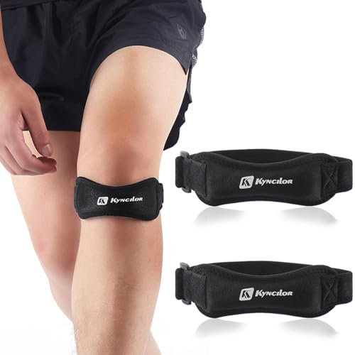 KHYYQUA Lot de 2 Sangles de Genou pour Tendon Rotulien, Genouillère Bandage Réglable Protection Genou,Genouillère Sport Bandage, pour le Basket, la Randonnée, le Fitness, le Baseball