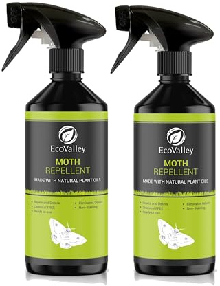 Ecovalley Moth Repellent for Wardrobes - Lavender Scented Natural Moth Killer - Plant Based -Safe Alternative to Moth Balls - 500ml Fabric Protection Spray for Clothing & Carpet - Pack of 2