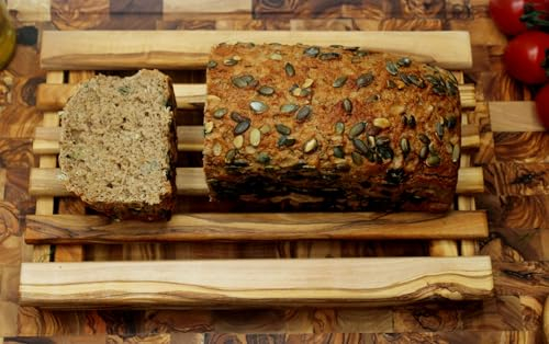 DAGDEG Brotschneidebrett mit Auffangbehälter,Schneidebrett für Brot,Brotschneidebrett mit Krümelrost aus Holz, 32 x 21 cm,handgefertigt
