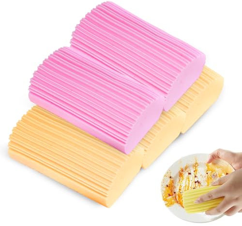 JJZGPP Set di 5 spugne per la pulizia della polvere, spugna per la polvere, riutilizzabile, con superficie a righe, rosa e giallo