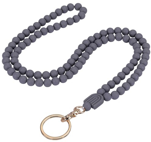 LEGENTLISUR Perlen Lanyard mit ID Kartenhalter Lanyards für Frauen Lanyard mit ID Kartenhalter Lanyard mit ID Kartenhalter Set Niedlich Abzeichen für Lehrer Damen Geschenk (Hellgrau)