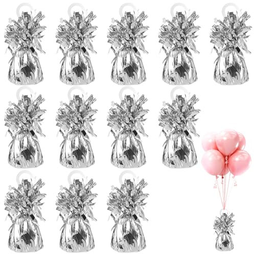 APACALI 12 pesi per palloncini a elio, per palloncini, coni, 170 g, in pellicola argentata, con nappa metallica, per compleanni