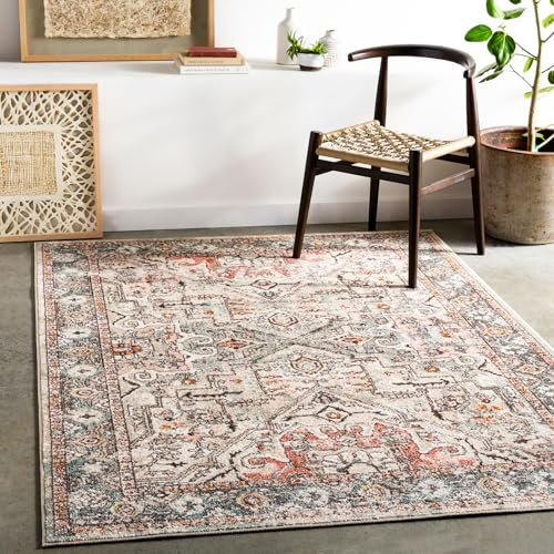 Livabliss Dia Khasab Vintage Rug, Living Room – 140x200 cm, Rust & Charcoal