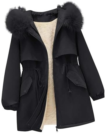 NACQZLI Parka Damen Daunenjacke mit Teddyfell Gefüttert Reißverschluss Plüschjacke Warm Pufferjacke Verdicken Winterjacke Einfarbig Winterparka Langarm Plüschmantel Fleecemantel mit Kapuze