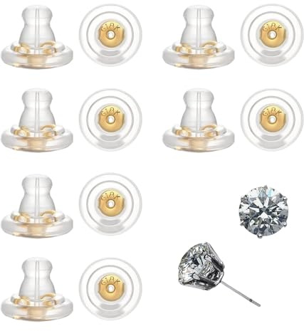12-Stück Sport Ohrringe Stecker Verschlüsse,Ohrstecker Verschluss Silikon,Gold Ohrring Verschluss Silikon Ohrring Stopper Abkleben,Ohrringe Verschluss,Flachem Ohrringverschlüsse,Flacher Ohrringheber