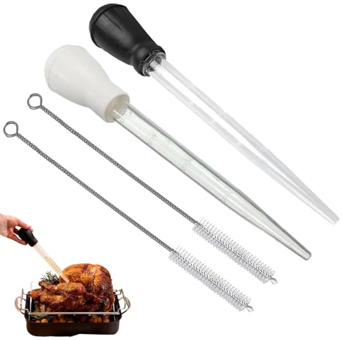4 Pcs Turkey Baster, Baster for Cooking, Turkey Baster Large, Chicken Basting Cooking Pipette, Food Syringe, Cooking Turkey Injector Long Turkey Baster for Oiling (2 Syringe, 2 Brush)