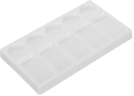 SHINEOFI Rectangular 10-well Ceramic Paint Palette Leak Proof Mixing Tray White Watercolour Gouache Plate with Thickened Construction for Artists and Students Painting and Sketching