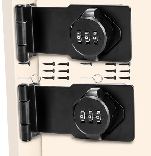 Hiceeden 2 Pack 90 Degree Cabinet Password Hasp Locks, High-Security Barn Door Lock, Combination Door Latch with Key for Sliding Door, Gate, Closet, Garden, Garage, Bathroom, Black