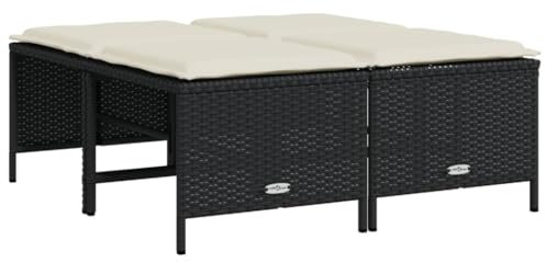 Makastle Outdoor Poly Rattan Hocker, Fußhocker mit Polster, Außen Wetterfest Gartenhocker Sitzhocker Sitzbank Fußauflage Fußstütze, Patio Ottoman, 50 x 48 x 36,5 cm Schwarz