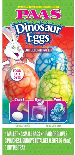 PAAS Dinosaur Eggs Easter Egg Decorating Kit – Fun & Creative Dinosaur Crack, Dye, and Peel Designs for Easter Eggs with Liquid Dyes and Tools