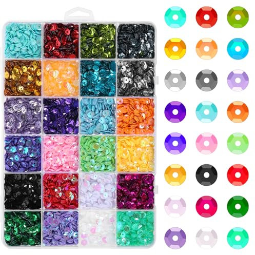 20000 Stück Pailletten, 24 Farben Pailletten zum Basteln 5mm Pailletten zum Stoff Runden Pailletten Basteln Bastelmaterial Bastel Zubehör Bastelzubehör, und Transparenter Aufbewahrungsbox