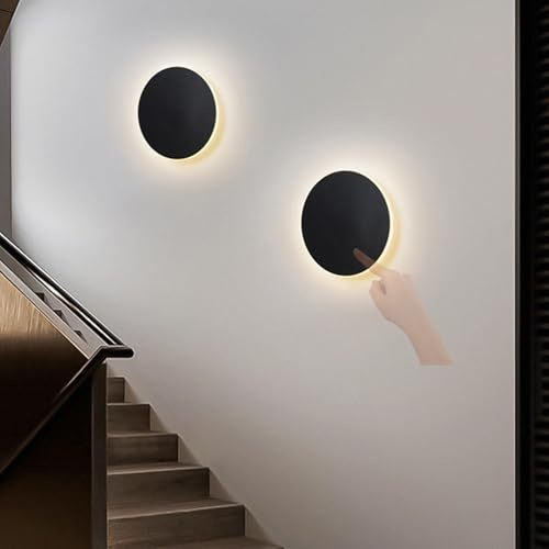 LED Innen Wandleuchte mit Touch Control Schalter Wandleuchtung Eisen Acryl Kreativ Wandlampe Schwarz/Weiß Rund Wandleuchte Wohnzimmer Hotel Kinderzimmer Schlafzimmer (Schwarz Neutrales Licht,13cm)