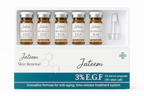 JATEEM Lot de 10 ampoules de sérum EGF - 5 ml - Facteur de croissance épidermique - OLIGOPEPTIDE - Hautement dosé - Rénovateur de teint - Réparation de l'acné - Cicatrices - Rides - Brûlures - Taches