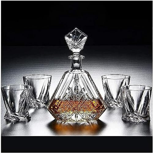 DEFBOW Decanter Whisky Decanter Vino Decanter Whisky Decanter 5 Pezzi Bicchieri Set Decanter Whisky Cristallo Decanter Whisky 650ml