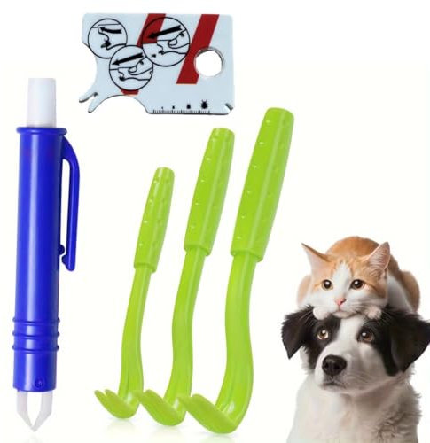 OHREN Pinza per zecche 5 in 1 con astuccio, pinza zecche uomo, pinza zecche per cani, carta di zecche, set completo per rimuovere le zecche professionale