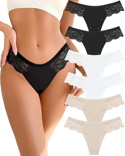 READY TO LOVE String Tanga Dam Spets Sömlösa Underbyxor Sexiga Underkläder Kvinnor Sömlösa Osynliga Spets Slips Set Underkläder Kvinnor Sömlösa Dam Slips Flerpack Thong Trosor 6-pack, M