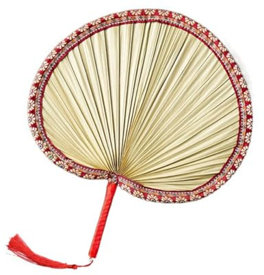Abanico de hoja de palma natural con borla, pequeño abanico de palma seca, decoración rústica de pared para bodas de verano, fiestas, bodas, decoración de habitación bohemia de pared (L, rojo)