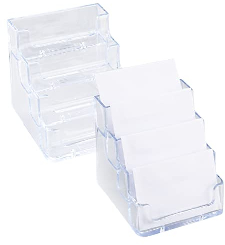 2 stycken visitkortshållare, akryl visitkortshållare, transparent visitkortshållare, visitkortshållare med 4 fack för skrivbord, möten, kontor visitkortshållare
