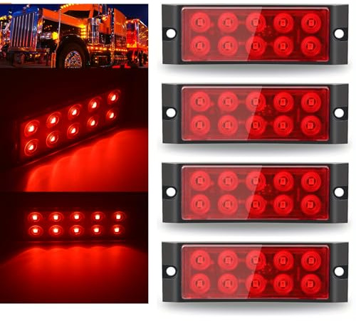 Krtopo 4x Seitenmarkierungsleuchten 12/24V Ultra Thin Begrenzungsleuchten Anhänger​​ ​​Wohnwagen​​​ ​​Umrissleuchte Positionsleuchte​​ Wasserdichte Universal 10 Leuchten für LKW Bus Caravan​​(Rot)