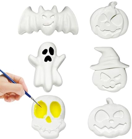 Genérico Figuras De Yeso Sin Halloween, Calabaza Fantasma Murciélago Artesanías Sin, Figuras Decorativas Para Con Pincel Y Paleta Para Adultos Proyectos Creativos