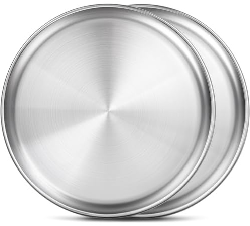 12 Inch Stainless Steel Pizza Pan Set of 2, Pizza Pan for Oven, Steel Pizza Tray for Baking Cookie Pie Cake, Round Stainless Steel Pizza Plate Pizza Baking Sheet, Easy Clean & Dishwasher Safe