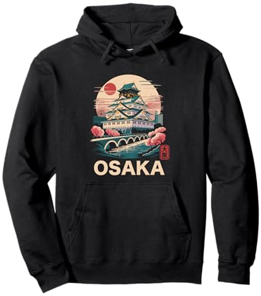 Osaka Japón Castillo Viaje Arte Vintage Osaka Kanji Souvenir Sudadera con Capucha