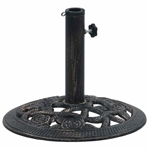 Gecheer Base per Ombrellone in Ghisa Pesante 9 kg, Supporto Stabile con Adattatore per Colonne 35mm 38mm 48mm, Design Floreale in Bronzo per Giardino e Terrazzo