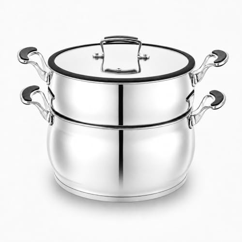 Couscoussier Inox Premium 4/6/8 L – Couvercle Verre + Joint Silicone – Fond Encapsulé – Compatible Induction & Lave-vaisselle – Sans Revêtement Antiadhésif – 22/24/26 cm (4 Litres 2/3 personnes)