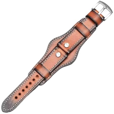 HTHRRFE Leder-Retro-Armband, handgebürstet, Uhrenkette, Basis-Stil, Lederarmband, kompatibel mit Fossil Panerai Rolex Tudor Uhrenzubehör 18, 20, 22