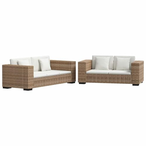 pokgdf 3-Sitzer und 2-Sitzer Rattansofa für Wohnzimmer mit robustem Holzrahmen, Breiten Armlehnen und waschbaren Polstern für Rattansessel – Echtes Rattan Sofa mit abnehmbaren Bezügen