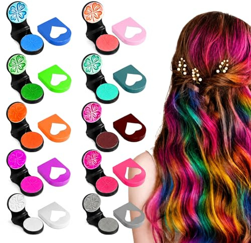 10 Tizas para el Pelo, Tinte Temporal Lavable con Colores Vibrantes. Kit de color capilar ideal para disfraces, Halloween, Navidad y cumpleaños
