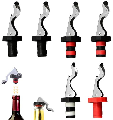 6 PCS Champagne Stoppers, Reusable Wine Bottle Stoppers with Leak Proof Silicone Seal and Stainless Steel Locking Clips for Champagne Prosecco Sparkling Wine Beer Beverage Bottles