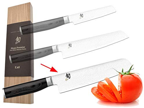 KAI Shun Premier Tim Mälzer Minamo Messer Santoku Officemesser Allzweckmesser Damaststahl + Prymo Klingenschutz Color 2) Messer MIT Gravur, Size 3) Santoku 18cm