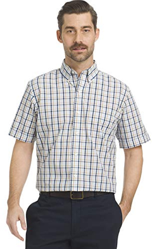 ARROW USA 1851 Herr kortärmad Hamilton Poplin skjorta knapp, Rich Skyway, XL