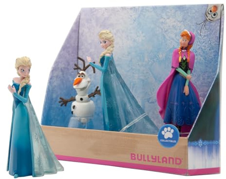 Bullyland 13446 - Set de figurines de jeu Princesse Elsa, Anna et Olaf de Walt Disney La Reine des Glaces, fidèles au détail, convient comme figurine de gâteau, pour enfants à partir de 3 ans