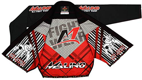 Malino BJJ Gi Full Sublimazione Brasiliano Jiu Jitsu Suit Pearl Weave Cotone 450Gsm (A2, Nero)