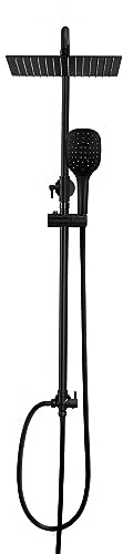 Görbach Columna Ducha sin Grifo, Set Ducha de Altura Ajustable Conjunto Ducha Acero Inoxidable con Alcachofa y Cabezal Ducha Lluvia 20x20cm Negro
