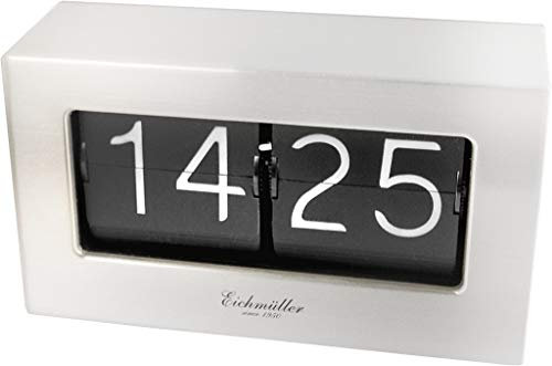 Eichmüller since 1950 Retro Flip Uhr - Tischuhr mit solidem Metallgehäuse - Silber