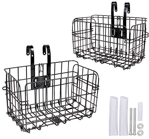 2 Pack Rear Bike Basket Folding Front Bike Basket Rust Proof Wire Mesh Bicycle Basket Mountain Bike Frame Basket Fold-Up Bike Cargo Rack
