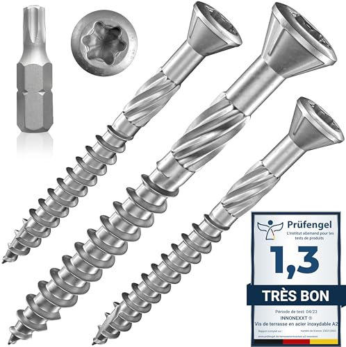 INNONEXXT Premium Viti Per Terrazze | 200 Pezzi 5,0 x 50mm A2 | Viti per legno in acciaio inox con punta tagliente | vite universale con rivestimento scorrevole, viti torx | Prodotto in Germania