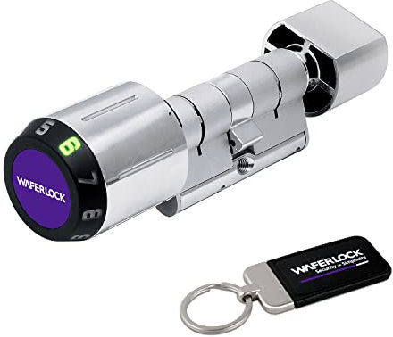 WAFERLOCK C760 Euro Smart Cylinder, Smart Lock, IP68 Waterproof, Fire Protection, App Control, Bluetooth, RFID Card/Pin Code, Anti-Drill, 30/30-45 (60-75mm), Nickel Finish, EN15684 Certified